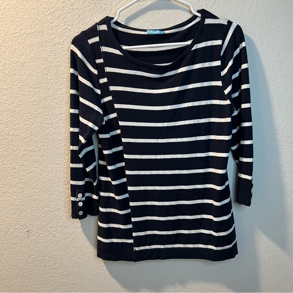 Women’s J. McLaughlin blue striped thin knit pullover sweater size small S